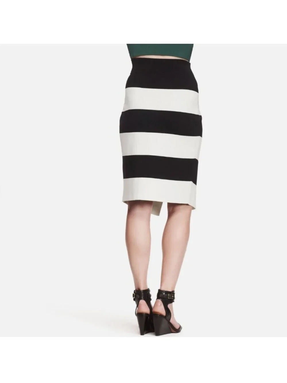A.L.C. Skirt Black White Chevron Colorbock Stripe Knit Asymmetrical